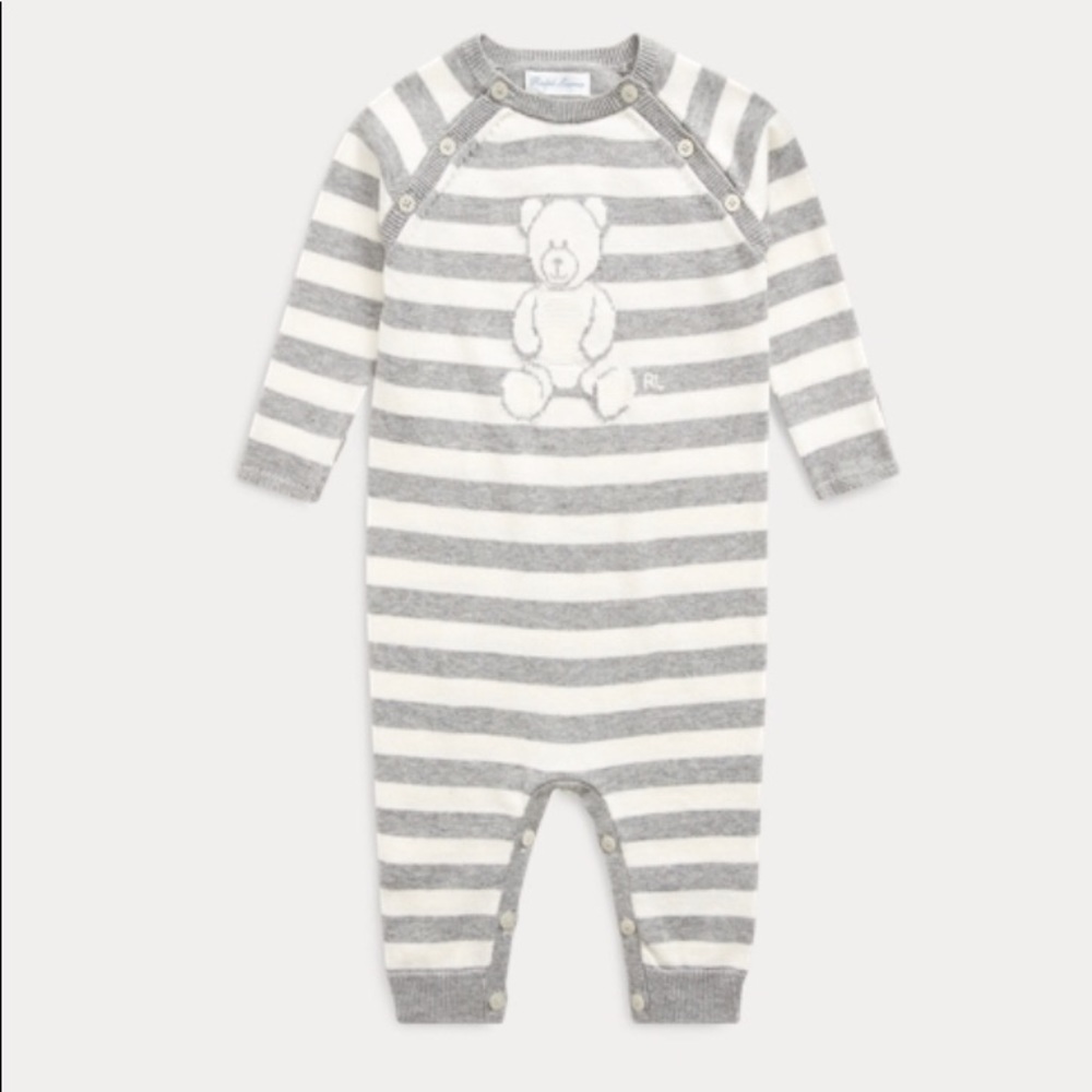 🎉HP🎉NWT Ralph Lauren Striped Bear Coverall